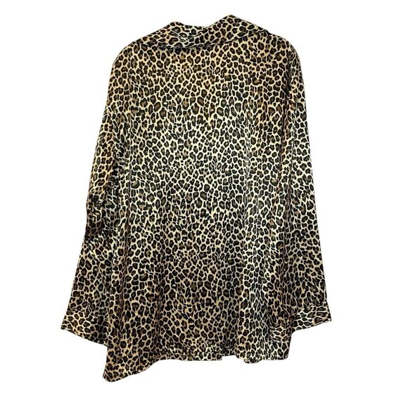 VTG Y2K Victorias Secret Satin Pajama Long Sleeve Tunic Shirt Oversize Leopard L - Picture 2 of 5